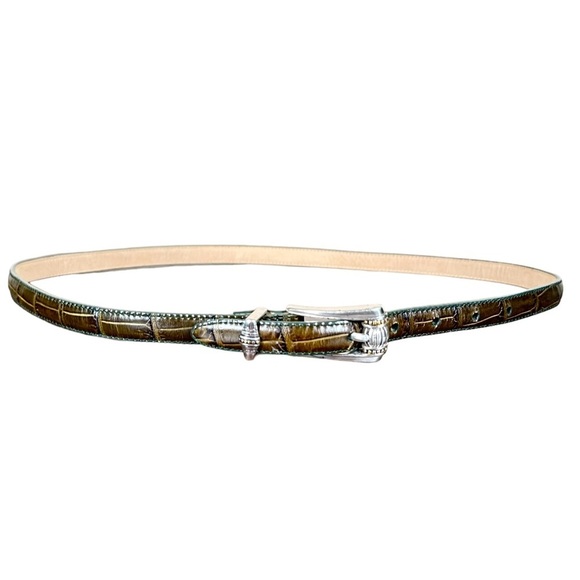BRIGHTON Vintage Y2K Croc Embossed Slim Belt - Picture 1 of 7